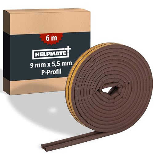 HELPMATE Joint de fenêtre - 6 m - 9 x 5,5 mm - Pour portes et fenêtres - Autocollant - Profil P - Pour espaces moyens de 2,5 à 5 mm - Marron