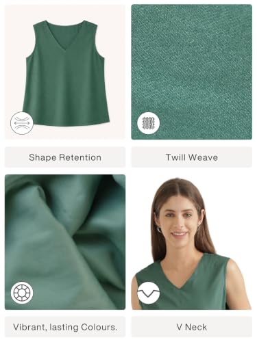 Image of SAADAA V-Neck Tops for Women| Viscose Fabric | Sleeveless Design | Relaxed Fit for Everyday Comfort | Office & Casual Wear