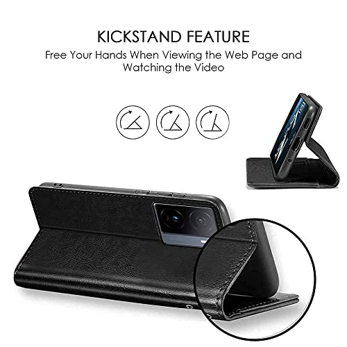 Image of WOW IMAGINE Shock Proof Flip Cover Back Case Cover for iQOO Z7 5G | iQOO Z7s 5G (Flexible | Leather Finish | Card Pockets Wallet & Stand | Black)