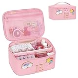 OCHEAL Makeup Bag for Girls,Pink Makeup Kit Organizer Make Up Toys Case with Initial Toddler Purse Vanity - Birthday Gifts for Age 3 4 5 6 7 8 9 10 11 12 Years Old Age - A