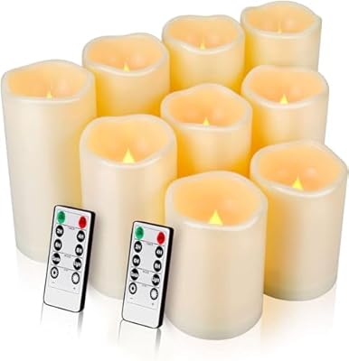 Enido Flameless Candles, LED Candles Outdoor Waterproof Candles(D: 3" x H: 4" 5" 6") Battery Operated Plastic Pack of 9 Pillar