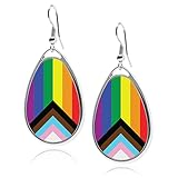 Tear Drop silver earrings UV glow Pride Flag earrings Transgender Bisexual Lesbian Polysexual Asexual Pansexual Philly Intersex Qpoc Genderqueer Progress Pride Nonbinary Bear Straight Ally Teardrop Women's Earring (Progress Pride)