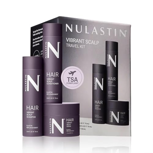 NULASTIN Vibrant Scalp Travel Kit - Hair Shampoo (2.54FlOz) Conditioner (2.54FlOz) & Scalp Scrub (1.7FlOz) for Fine Hair - Volumizing ColorSafe & Vegan Hair Set (3 Count)