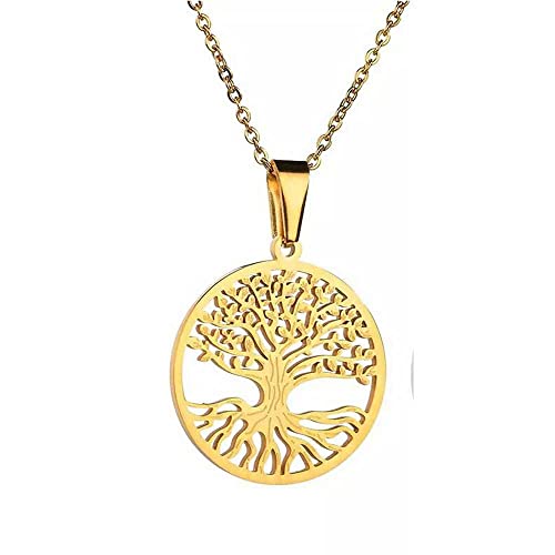 Yggdrasil - Colgante de acero inoxidable chapado en oro, diseño del árbol de la vida con cadena en bolsa de joyería, Acero inoxidable Cover