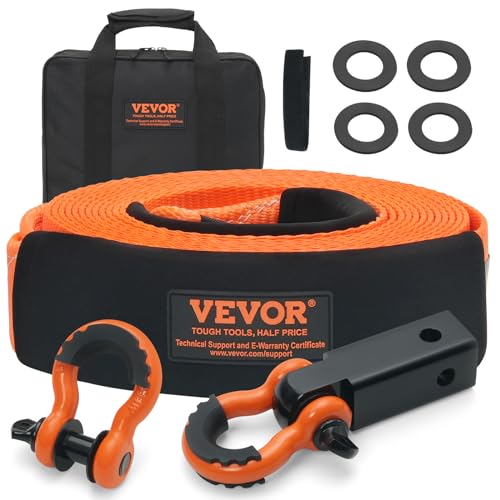 VEVOR - Kit de recuperación de Correa de Remolque (poliéster, 76,2 mm x 9,1 m, Cuerda de cabrestante, 16329 kg, Hebilla Triple Reforzada, Correa de Arranque, Receptor de Enganche de grillete de 50 mm