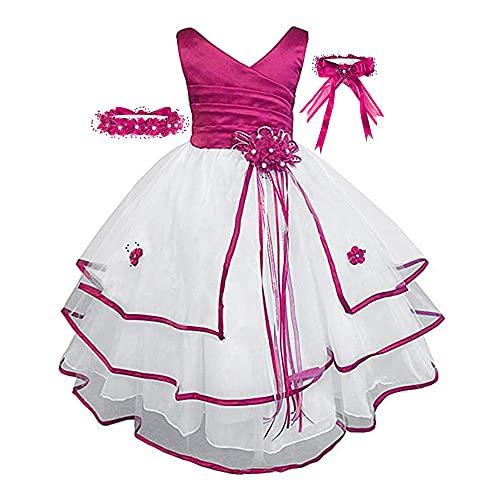Big-Girls' Fuchsia Flower Girl Dress with Free Matching Hair Wreath Sz 16