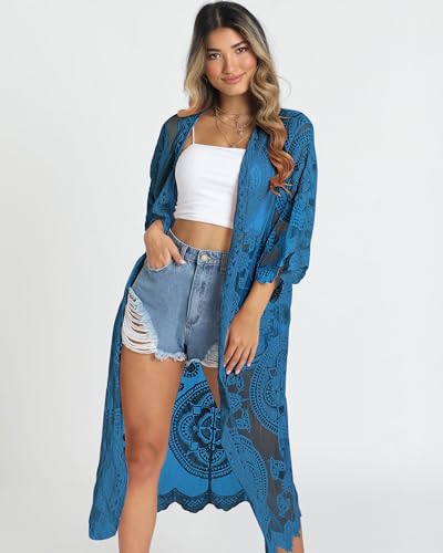Image of Bsubseach Women Mesh Cardigan Bikini Beach Kimono Open Front Swimsuit Cover Ups Swimwear