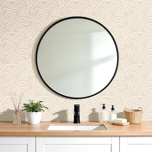 Stickyart Peel and Stick Beige Abstract Geometric Wallpaper Neutral Abstract Organic Line Contact Paper Boho White Fluid Curves Wall Paper Modern Minimalist for Cabinets Accent Wall 17.5"x80" by Stickyart - Image 6