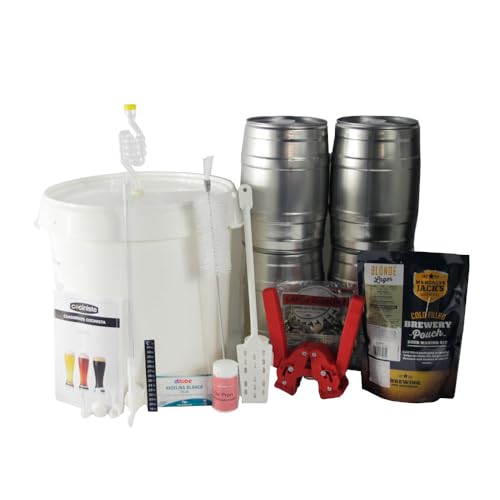 Kit para hacer cerveza artesana en casa 30 L con fermentador 30 L y 4 barriles 5 L, extracto de malta lupulizado, levadura, grifo antisedimento, airlock, desinfectante sin aclarado, guía paso a paso