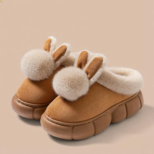 Bunny Ears Fluffy Slippers Women Open Back Cute House Shoes 2.2” Y2k Aesthetic Warm Non-Slip Indoor Outdoor Fuzzy Slippers2
