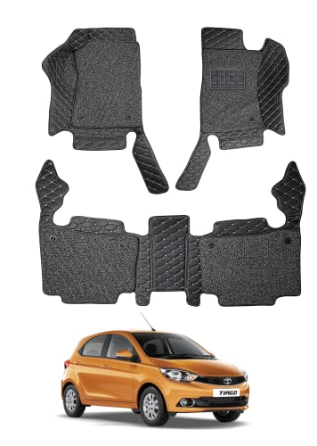 Image of Auto Hub Premium 7D car mat TATA Tiago, Luxury Double-Stich 7d Car Floor Mat Complete Set, 100% Waterproof and Washable, Color : Black
