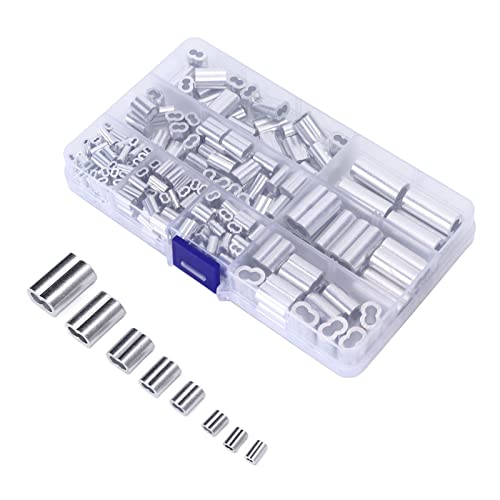 250Pcs Aluminum Cable Ferrule 8 Aperture Double Wire Rope Crimping Loop Sleeve Kit for RV Railway Industry