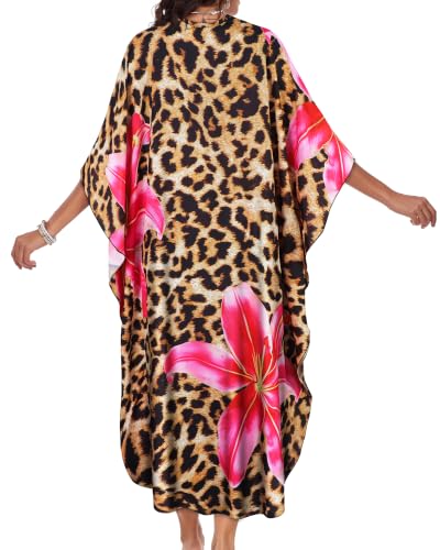 Image of Kaftan Dresses for Women V Neck Caftans Batwing Sleeve Beach Cover Ups | JILUVIN Plus Size Long Floral Print Dress, Loose Fit Maxi Casual Moomoo, Lounge House Mumu Nightgown Summer Vocation 2026