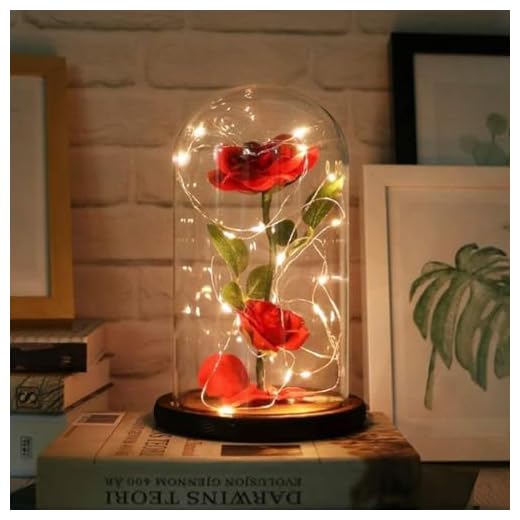 Furnsii La Bella y la Bestia Rosa Eterna, Rosa en Cúpula de Cristal con Luces Cálidas, Flor Eternal Rose Regalo para Día de la Madre, Día de San Valentín, Aniversario, Mamá, Esposa, Novia