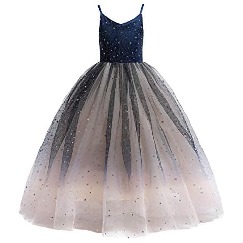 Glamulice Girls Lace Bridesmaid Dress Long A Line Wedding Pageant Dresses Tulle Party Gown Age 3-16Y - gold - 5-6 Years Cover