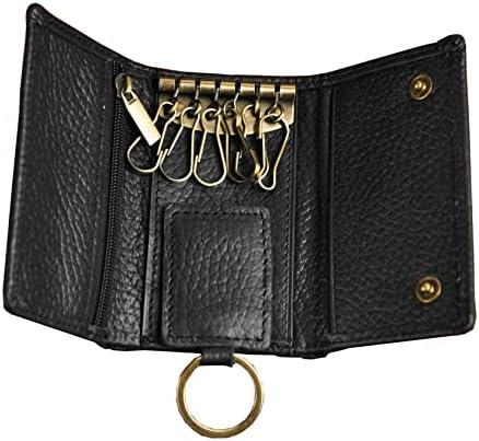 Le'aokuu Mens Genuine Leather Car Key Case Loop Hook Coin Case Cover Wallet Snap