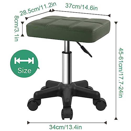 FURWOO Rechteck Rollhocker mit Rädern Höhenverstellbarer Drehhocker Stuhl für Spa Salon Massage Grün