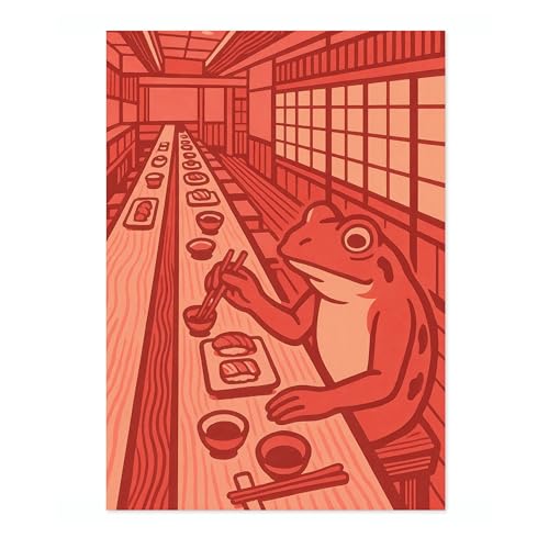 Tableau Manga sur Toile Grenouille Sushi Estampe Esthétique Edo