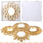 Set of 4 Gold Mirrors for Wall Decor Small Circle Flowers Mirrors Decorative Gold Hanging Wall Art Flowers Mirror for Home Living Dinning Room Bedroom Bathroom Entryway Boho Decoration Art Gifts - Image 2