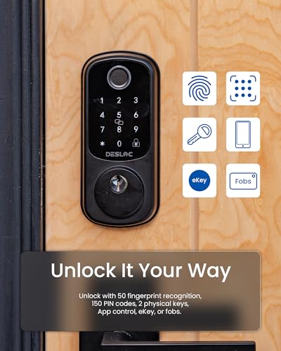 DESLOC Smart Door Lock B200, Smart Deadbolt Lock, Keyless Entry Door Lock, Fingerprint Smart Lock, Smart Locks for Front Door, App Control, Touchscreen Keypad Deadbolts,12-Month Battery, BHMA Grade3 thumbnail 2