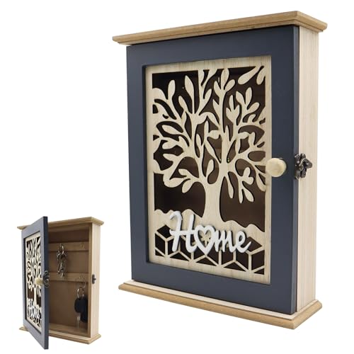 POPAPIE Boite a Clef Decorative,Armoire a Cléf avec Motif Arbre de Vie Boîte à Clé en Bois,Armoiré à Clés Murale,Armoires à Clés en Design Rétro...