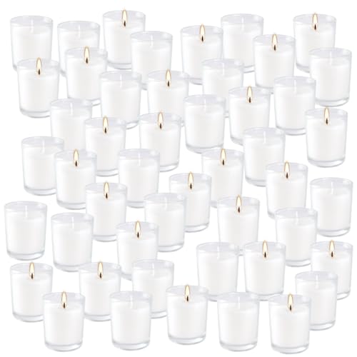 CAKETYCG 48 Pack Warm White Unscented Clear Glass Filled Votive Candles. Hand Poured Wax Candle Ideal Gifts for Aromatherapy Spa Weddings Birthdays Holidays Party. by CAKETYCG - Image 9