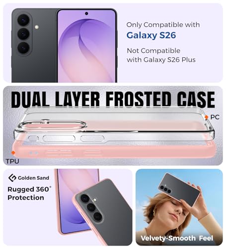 Image of Golden Sand for Samsung Galaxy S26 5G - Rugged Frosted Semi Transparent PC Shock Proof Slim Back Case for Samsung Galaxy S26, Pink