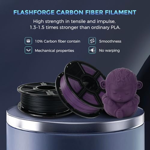 Image of FLASHFORGE Carbon Fiber PLA Filament 1.75mm, Carbon Fiber Reinforced PLA 3D Printer Filament, 1KG Spool Dimensional Accuracy + /- 0.02mm, High Strength & High Abrasion-Resistance (Iris Purple)
