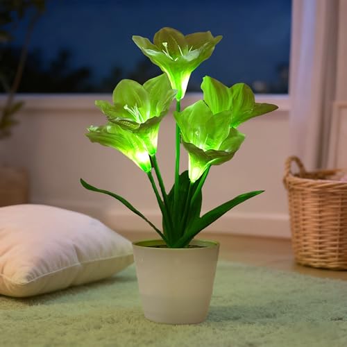 Image of Artificial Lily Fower Lamp - Artificial Potted Flower Light, Christmas Birthday Gifts for Women Wife Girlfriend Mom Anniversary Bedroom Bar Coffee Shop Night Light Lamp Home Decor