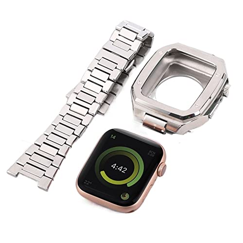 Bracelet acier Apple Watch 44mm SCHIK haut de gamme avec boîtier luxe