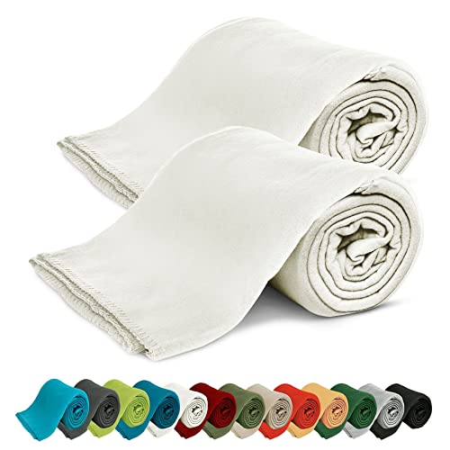 KiGATEX 2er Pack Polar Fleecedecke Uni - Tagesdeckenset - Sofaüberwurf - 130x160 cm - ca. 420g pflegeleicht – Oeko-Tex Zertifiziert - (Ecru)