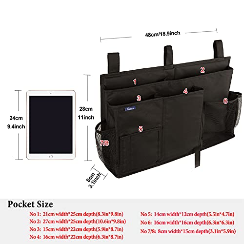 Image of Surblue Caddy Hanging Organizer Bedside Storage Bag for Bunk and Hospital Beds, Dorm Rooms Bed Rails(8 Pockets),Black