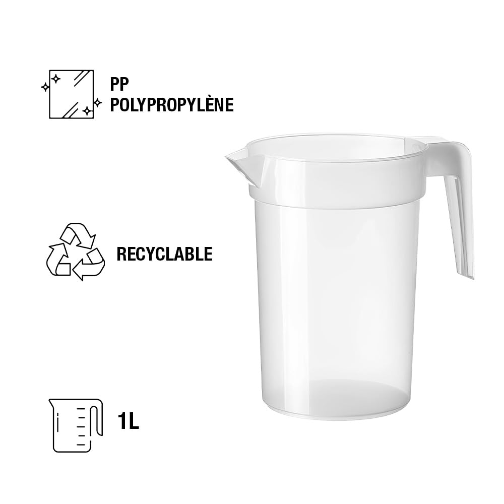 SPARKLERS CLUB Pichet 1 Litre (1,25L à ras bord) - Lot de 20 - Plastique Polypropylène (PP) Réutilisable - Pichet Réutilisable,Prise en Main facile, Pichet pour tout évènement