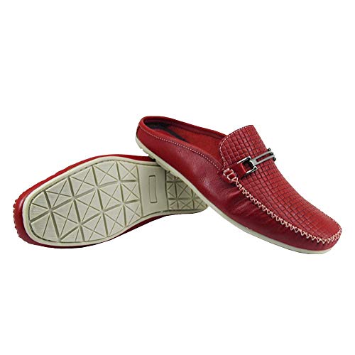 Babuche Mule Casual Masculino Couro Latego Tresse Cor:Vermelho;Tamanho:40