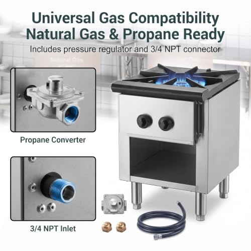Image of Commercial Gas Stove with Cabinet,90,000 BTU Single Burner,Silver