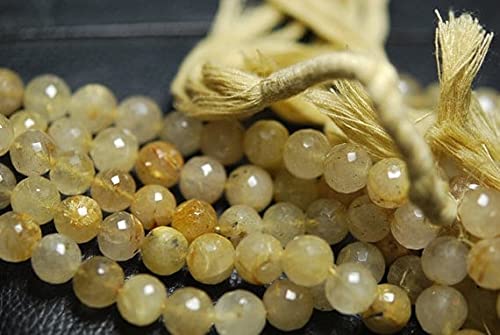 Golden Rutilated Faceted Round Rondelles Size 7mm - Fil de perles 10 Inches