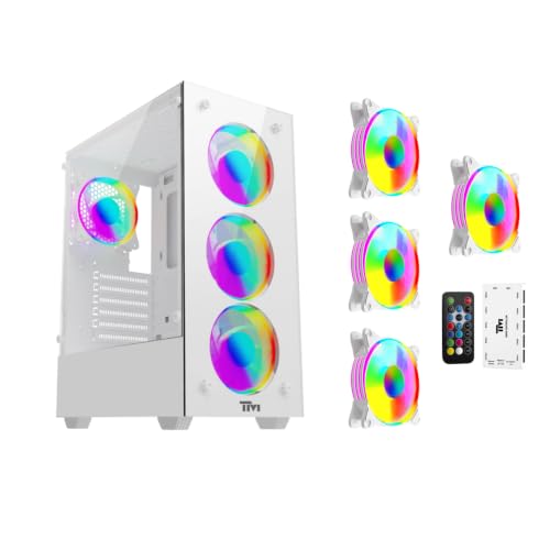 Twisted Minds NOVA Gaming PC Case Mid Tower White – TM-NOVA-W, ARGB Fans, Dual Tempered Glass Panels, 305mm GPU Clearance, 4×120mm Fans Pre-Installed, USB 3.0 Front I/O