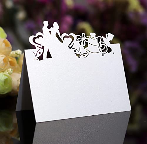 60 Marque Place Mariage Cartons Placement Carte de Porte Noms Pliable Papier Cartons de Table Blanc pour Décoration Réception Fête Célébration Baptême...