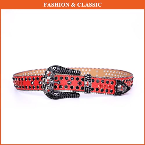 Diamond Waist Strap for Women Men, Sparkly Rhinestone Skull Belt Cowgirl Cowboy PU Leather Belts for Jean Pant3