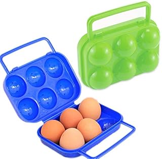 Schneespitze 2 Pieces Folding Plastic Egg Carrier Holder,Egg Carriers Egg Storage Box Portable Egg Storage Box Container Folding for Outdoor Camping Picnic,Blue,Orange