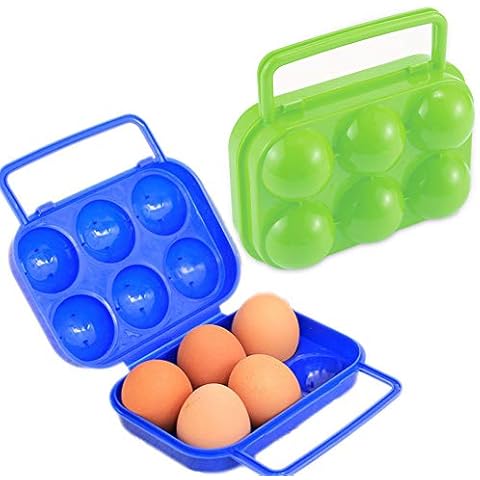 Schneespitze 2 Pieces Folding Plastic Egg Carrier Holder,Egg Carriers Egg Storage Box Portable Egg Storage Box Container Folding for Outdoor Camping Picnic,Blue,Orange Cover