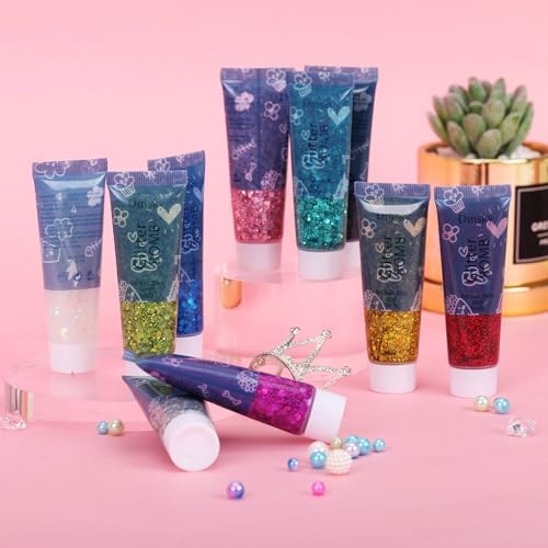 Body Glitter Hair Glitter Face Paint Sparkles Makeup Gel,10 Colors Glitter Gel Singer Concerts Disco Christmas Festival Rave Accessories, Chunky Sequins Mermaid Gel for Women Eyeshadow Children Hair