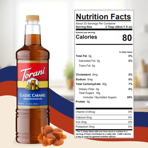 Image of Torani Classic Caramel Syrup 1L with Pump - Lattes, Desserts & More