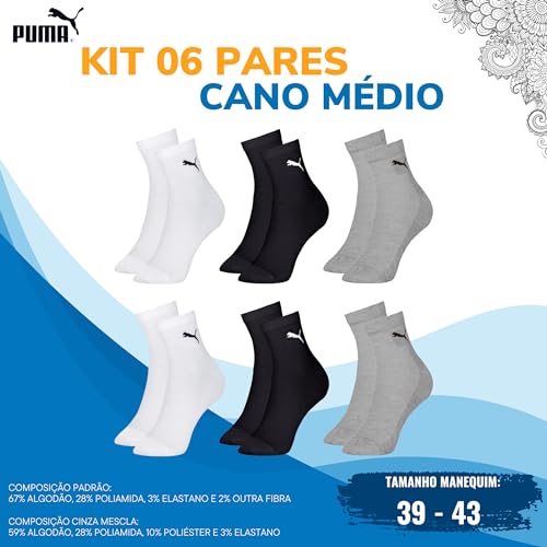 Kit com 06 Pares De Meias Cano Médio Masculino Adulto | KIT - A | 39-43