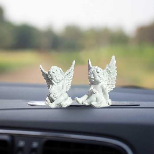 Image of Saugat Traders Twin Angel with Wings Statue for Home Decor, Living Room - Pack of 2 White Polyresin Figurine Decorative Sculpture Showpiece Gifting
