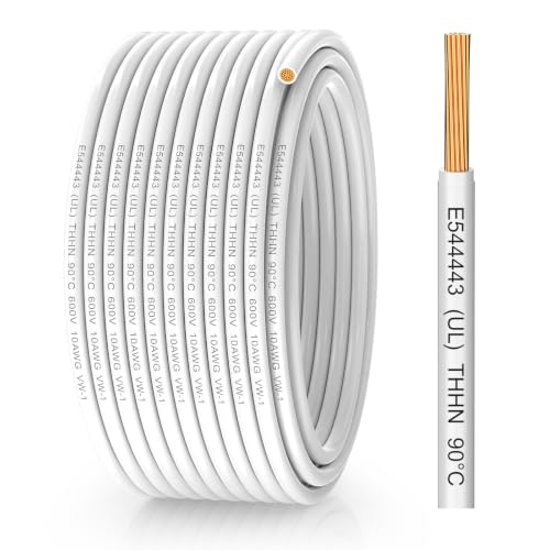 WotyWire 10 Gauge THHN Wire, Stranded Oxygen-Free Copper Wire, White, 30FT by WotyWire - Used condition - US$25.66