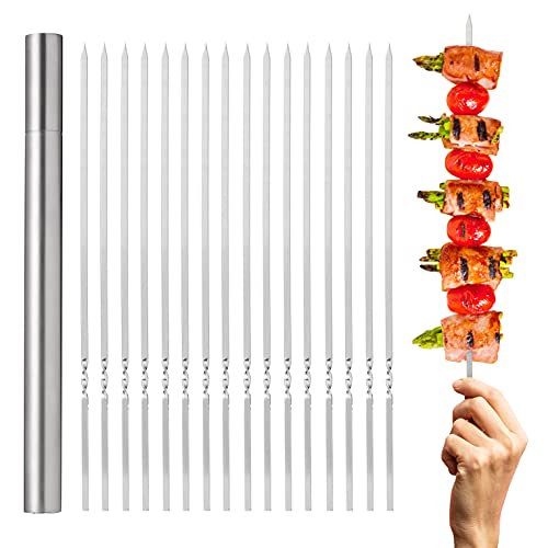 Oak & Steel - 20 Grillspieße aus Edelstahl mit Aufbewahrungsrohr, 35cm - Schaschlikspieße für Fleisch und Gemüse - Stabil, Lang & Flach Cover