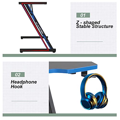 BestOffice Gmaing Desk 35.4in PC Computer Desk, Blue Ergonomic Gaming Table Z Shaped Gaming Workstation with Headphone Hook for Home Office，Blue by BestOffice - Image 5