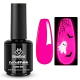 Beetles Hot Pink Gel Nail Polish - Luminous Pink Gel Polish 15ml Glow in the Dark Pink Summer Soak Off Uv LED Nail Lamp Nail Art Manicure Salon DIY Home Gift for Women Girls