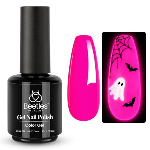 Beetles Hot Pink Gel Nail Polish - Luminous Pink Gel Polish 15ml Glow in the Dark Pink Summer Soak Off Uv LED Nail Lamp Nail Art Manicure Salon DIY Home Gift for Women Girls